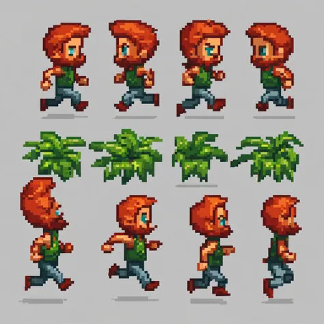 Create improved sprite animations for the player characters movement (running left and right) and jumping. Aim for smoother transitions and visual clarity