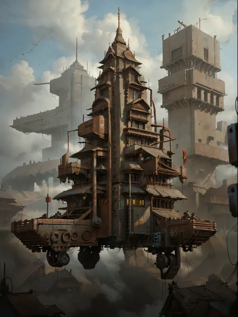 Futuristic Indian temple city body robot, foggy environment, lan mcque, Inspired by Ian Mack, Guibli. rendering by octane, Futuristic high quality concept art, high resolution concept art, High quality digital concept art, illustration concept art, concept...