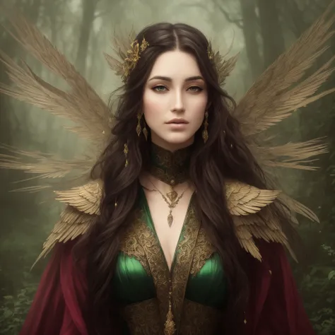 a woman with long hair and wings  standing in a forest, beautiful fantasy art, beautiful fantasy art portrait, very beautiful fantasy art, amazing fantasy art, fantasy art style, 4k fantasy art, epic fantasy art style hd, detailed fantasy digital art, digi...