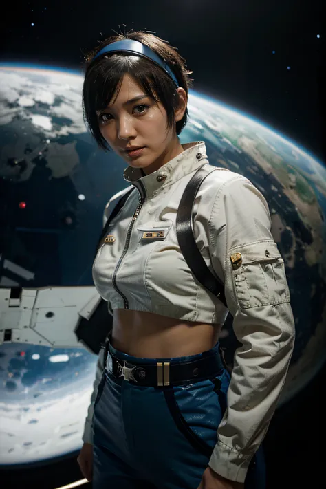 space fighters, japanaese girl, planet, head band, short cut hair, Incom