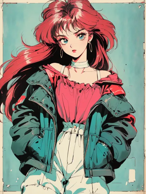 ((((90s anime style,1990s style,1970s anime，have the style of folk portraits，retro style posters,chicano inspired retro fashion，renaissance,  retro style inspiration retro, stone visual aesthetic style, hand painted details, fresh and clean appearance，))))...