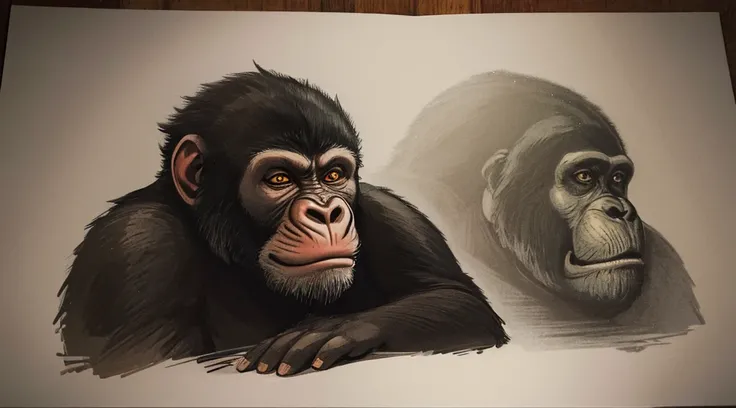 Inktober a series of artistic portraits that capture the distinctive essence of the gorilla, mandrill, and chimpanzee, each in its natural habitat within a dense forest