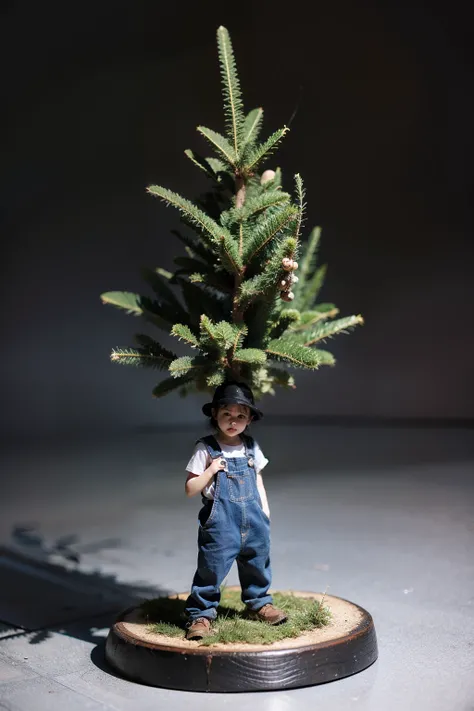 ((Small tree)), ((IP image design)), (Wearing a hat and overalls),