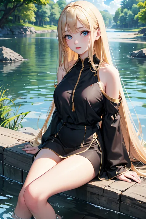 t Quality, 8K, Masterpiece:1.3)), a beautiful blond girl, pure, melon face, gentle and cute, thin figure, wearing string tanga, toni taka style,hyperealistic, (frontal), (tilted head), looking directly into the camera, [detached sleeves::0], [collared shir...