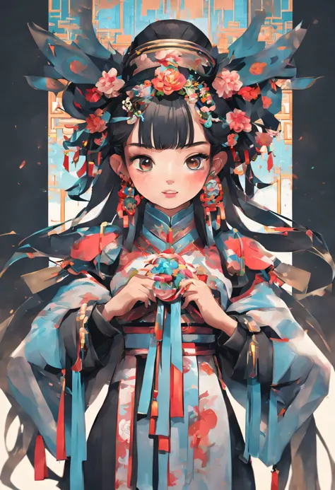 cyber punk personage，ancient china art style，Enchanted smile，The ribbon flutters