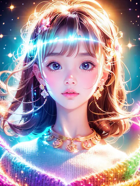 create an ai illustration of a fascinating and cute young girl, perfect for nft collections. she must be big, expressive eyes wi...