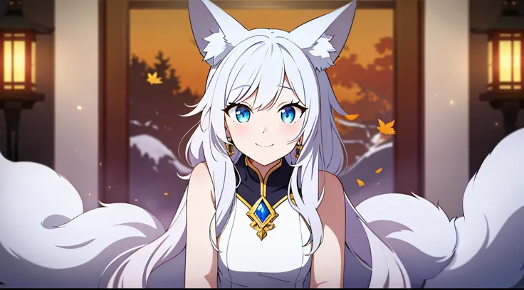 （（tmasterpiece：1.4，Best quality at best））+，（hyper-detailing）+，（Ultra-detailed eyes）+，（White fox ears：1.5），
（Cute girls），15year old，（skyblue eyes：1.15），with short dark brown hair，Brown long braided fluffy hair（wariza：1.2），pale-skinned，ssmile，A smile
（She we...