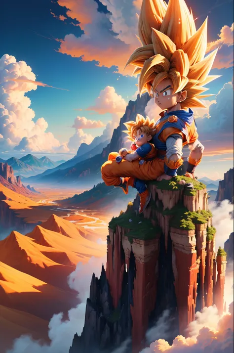 ((best quality)), ((masterpiece)), (detailed), Goku, Son Goku, Dragon Ball Super (detailed cloud landscape:1.3), (high resolution:1.2)