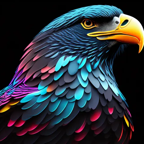 intricate and colorful, (digital painting:1.2) giant eagle, bright neon plumage, head on, flying with talons extended, concept a...