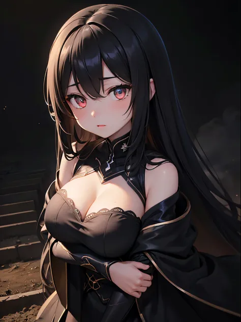 (masterpiece,best quality,ultra-detailed),1girl, large breast, glowing eyes,long hair,(((dust pretty girl))),beautiful and detailed face, detailed eyes,night,dust particles in the air,((black theme)),((((dust theme)))),