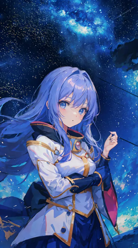 Anime girl looking at the stars in the sky, girl looks at the space, Cosmic hair anime girl, girl in space, As estrelas(sky sky) starrysky_sky sky, against the background of the Milky Way, in a starry space, near a galaxy, Anime art wallpaper 8K, shooting ...