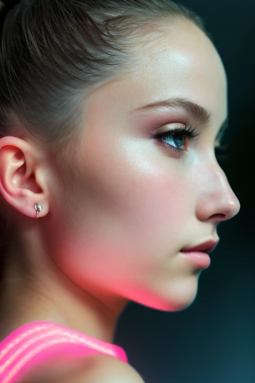 color photograph, close-up, ((a realistic photo of a beautiful young 18yo girl)), (Cyber_Girl_V3:0.99), light, ((glowy skin)), looking_at_viewer, (fit body:1.0),  high ponytail, detailed illustration, masterpiece, high quality, realistic, very detailed fac...