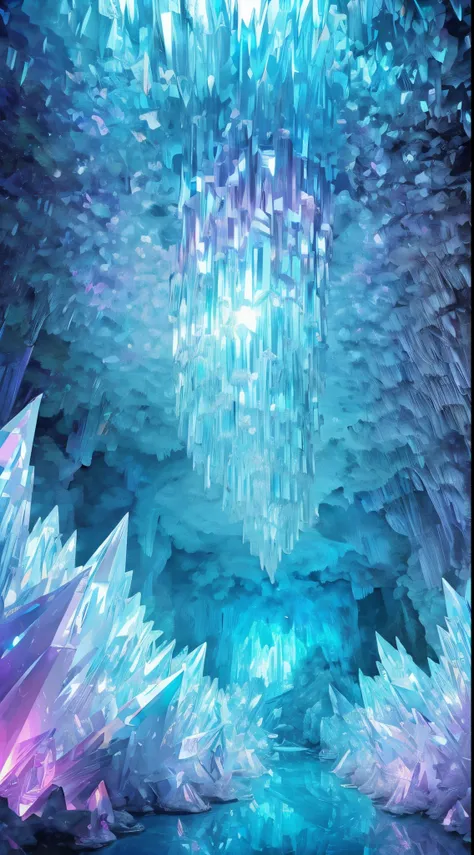 fantasy cave walls made of mineral crystals，covered with precious crystals, crystal cluster，subsurface, exploration, stibnite cr...