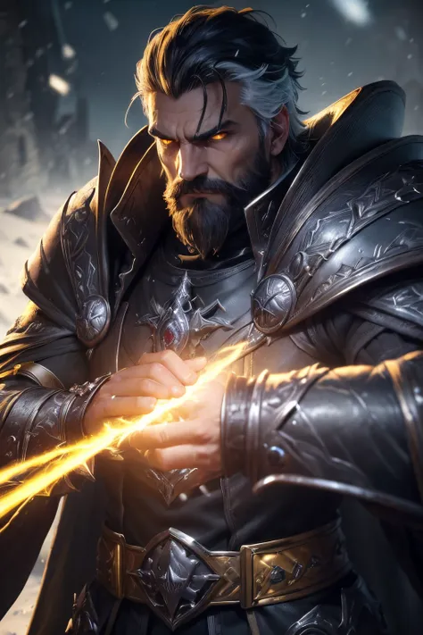 ((ultra quality)), ((tmasterpiece)), male battle mage, a necromancer, (black, short hair hair), (has a short black beard), (beau...