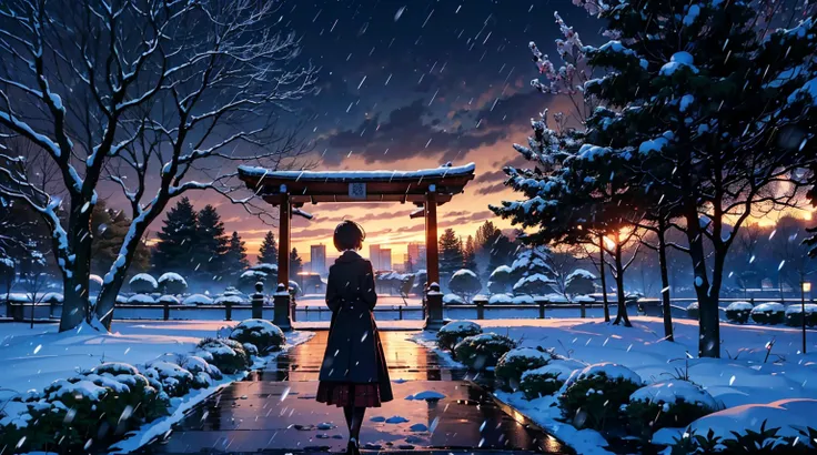 ((​masterpiece)), ((top-quality)), (hight resolution), (extremely detailed CG unified 8k wallpaper),(Near and far law),(beautiful night scene:1.4),(projected inset),(((very dark background))),depth of field,(Midnight:1.4),midwinter,(cloudy ash sky:1.2),(De...