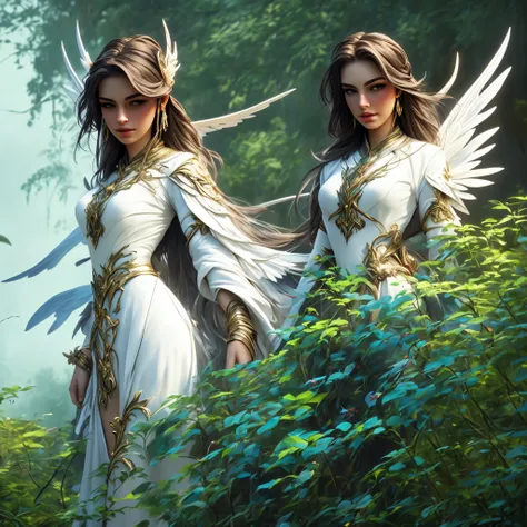 a woman with long hair and wings  standing in a forest, beautiful fantasy art, beautiful fantasy art portrait, very beautiful fantasy art, amazing fantasy art, fantasy art style, 4k fantasy art, epic fantasy art style hd, detailed fantasy digital art, digi...