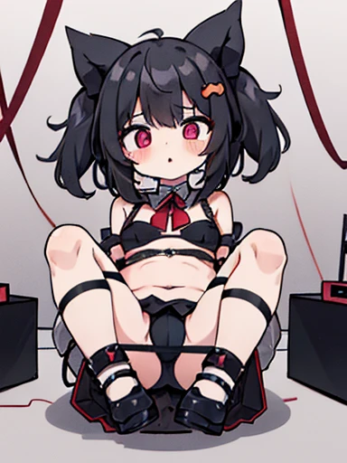 loli, small breasts, full body, (BDSM), ((rope)), startled, Black bowknot