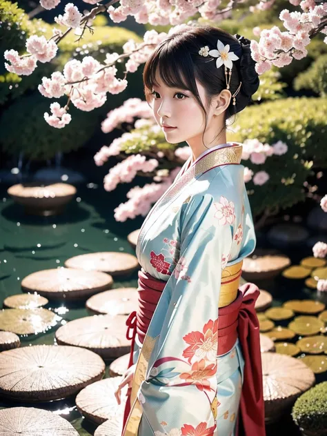 create an ai illustration of an attractive and elegant japanese woman wearing a kimono, perfect for nft sales. women need to exu...