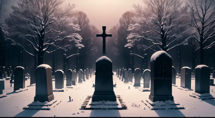 prompt:scene:0.9, (masterpiece), (((ultra detailed, 8k quality))), high quality, winter, snow patches, cold, bare trees, grave yard, ((((centered grave stone)))), centered, flowers on grave, Gunma graveyard, dark, night