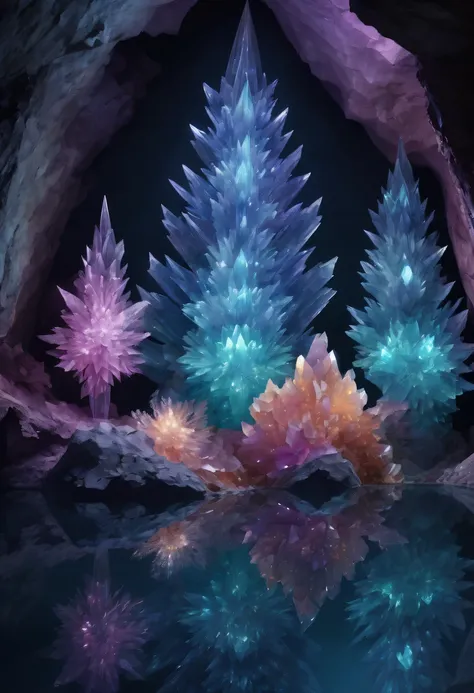 Fantasy cave walls made of mineral crystals，covered with precious crystals, crystal cluster， s fractal art，subsurface, exploration, Glowing crystal, fluorite crystal,associated mineral crystals , Enigmatic Atmosphere, Sparkling crystals, Natural Crystal, s...