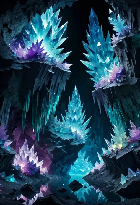 Fantasy cave walls made of mineral crystals，covered with precious crystals, crystal cluster， s fractal art，subsurface, exploration, Glowing crystal, fluorite crystal,associated mineral crystals , Enigmatic Atmosphere, Sparkling crystals, Natural Crystal, s...