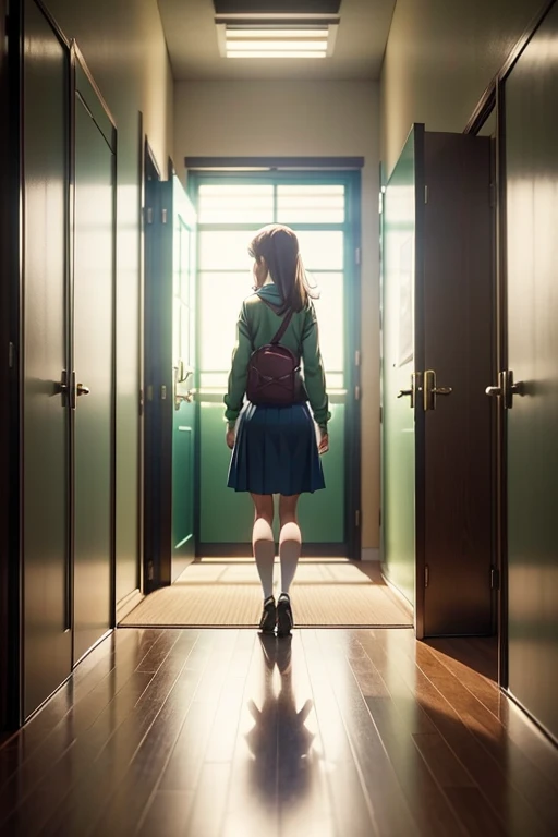 A woman stands in a room with a table and a bench, typical anime classroom, anime scene, screenshot from the anime film, Madhouse Studio anime style, stans;doors, TV animation stills, stans ; doors, Greengar, Destiny&#39;s Gate, in the anime film, Screensh...