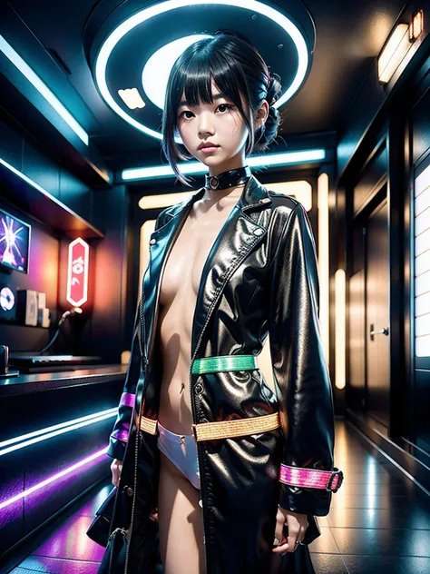 Create an attractive and modern AI illustration of a young Japanese woman, Perfect for NFT sales, set in a fantasy world, A dreamy space. She embodies the latest trends among young people, Stylish, edgy outfits that reflect modern Japanese street fashion -...