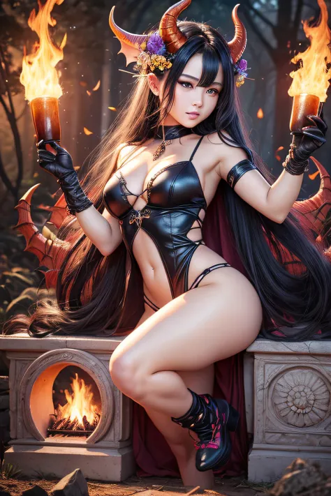 a close up of a woman with a dragon tail, infernal nymph, infernal nymph!!!, demoness, lava and fire goddess, evil fire sorceress in the woods, succubus in tight short dress, appears as the fire goddess, full body devil woman, hot fire goddess, demon woman...