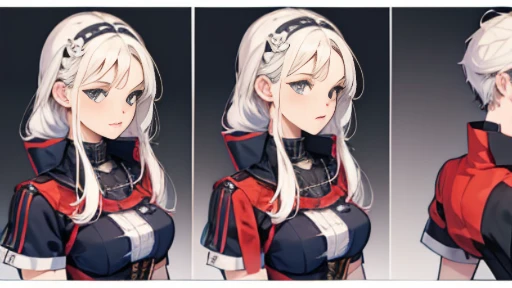 ((master piece)), (very high quality), character creation sheet, multiple angles, multiple poses, (same face, different angles), bust closeup (breasts and head), translucent clothing, noticeable breasts, platinum hair, double braid,  -imagine - --auto --s2