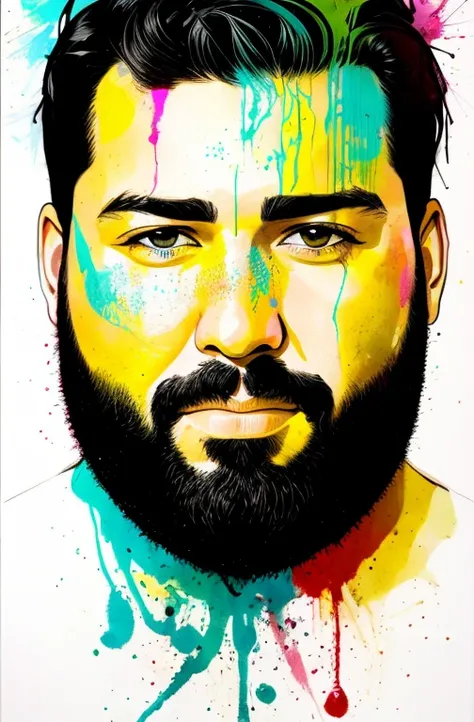 Fat Chubby Bearded Face, centrada, visual chave, intrincado, altamente detalhado, lineart preciso, vibrante, Comprehensive cinematic, Carne Griffiths, Conrad Roset, (o retrato mais bonito do mundo:1.5)