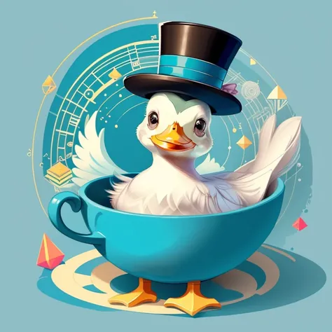 (cute duck smiling with a blue top hat in a beautiful cup) Munchkin ,Geometric multidimensional wall portrait, livro de arte, Tchibi,
Yang08k, Beautiful, Colouring,
Obras, of the highest quality, best quality, Arte Oficial, Beautiful and Aesthetic,