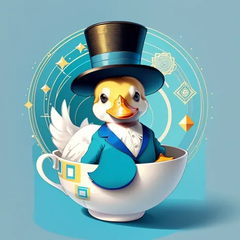 (cute duck smiling with a blue top hat in a beautiful cup) Munchkin ,Geometric multidimensional wall portrait, livro de arte, Tchibi,
Yang08k, Beautiful, Colouring,
Obras, of the highest quality, best quality, Arte Oficial, Beautiful and Aesthetic,