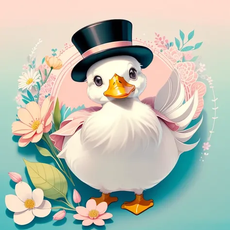 (cute duck smiling with a pink top hat in a beautiful cup and flowers) Munchkin ,Geometric multidimensional wall portrait, livro de arte, Tchibi,
Yang08k, Beautiful, Colouring,
Obras, of the highest quality, best quality, Arte Oficial, Beautiful and Aesthe...