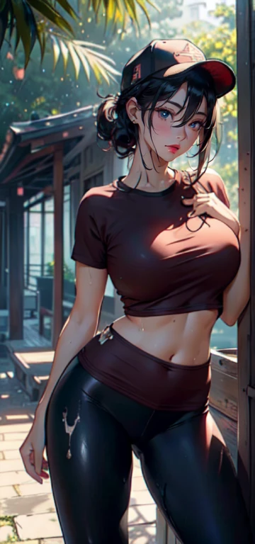 (((Cum on leggings))), cum on clothes, 1female，36 years old，熟妇，mature，Bigchest，Big breasts Thin waist，long leges，Raised sexy，Pornographic exposure， 独奏，（Background with：bamboo forrest，clubs） She has very short black hair，standing on your feet，Sweat profusel...