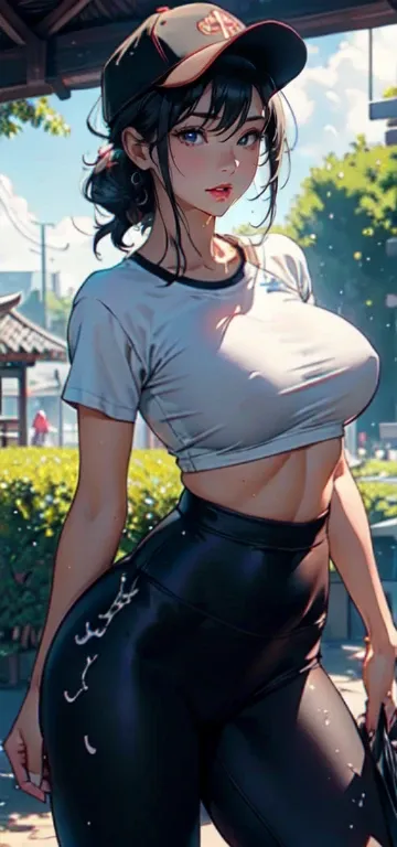 (((Cum on leggings))), cum on clothes, 1female，36 years old，熟妇，mature，Bigchest，Big breasts Thin waist，long leges，Raised sexy，Pornographic exposure， 独奏，（Background with：bamboo forrest，clubs） She has very short black hair，standing on your feet，Sweat profusel...