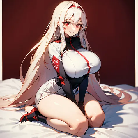 {{masterpiece}}, best quality, anime style, female, big breasts, white long hair, red eyes, 22 years old, smiling, full body, si...