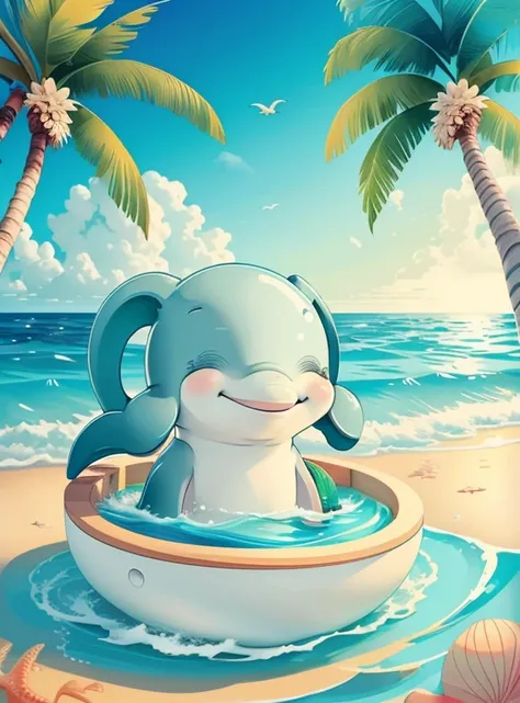 (cute dolphin smiling in a floater, beautiful sea and a beach with palm trees) Munchkin ,Geometric multidimensional wall portrait, livro de arte, Tchibi,
Yang08k, Beautiful, Colouring,
Obras, of the highest quality, best quality, Arte Oficial, Beautiful an...