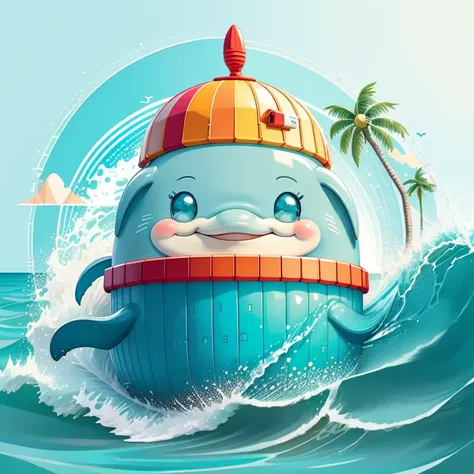 (cute dolphin smiling in a beach buoy, beautiful sea and a beach with palm trees) Munchkin ,Geometric multidimensional wall portrait, livro de arte, Tchibi,
Yang08k, Beautiful, Colouring,
Obras, of the highest quality, best quality, Arte Oficial, Beautiful...