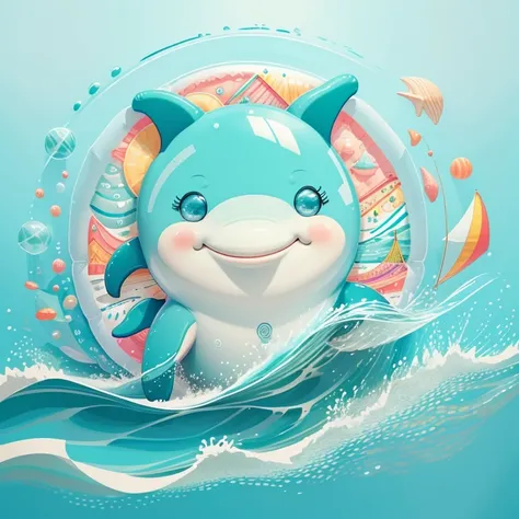 (cute dolphin smiling in a inflatable, beautiful sea and a beach) Munchkin ,Geometric multidimensional wall portrait, livro de arte, Tchibi,
Yang08k, Beautiful, Colouring,
Obras, of the highest quality, best quality, Arte Oficial, Beautiful and Aesthetic,