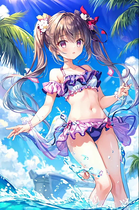 1girl in、Twin-tailed、swim wears、The bikini、