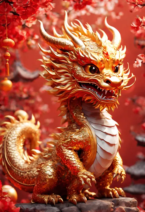 a chinese dragon cub, lovely and cute, chibi, chinese new year, dynamic pose, enhance, intricate, (best quality, masterpiece, re...