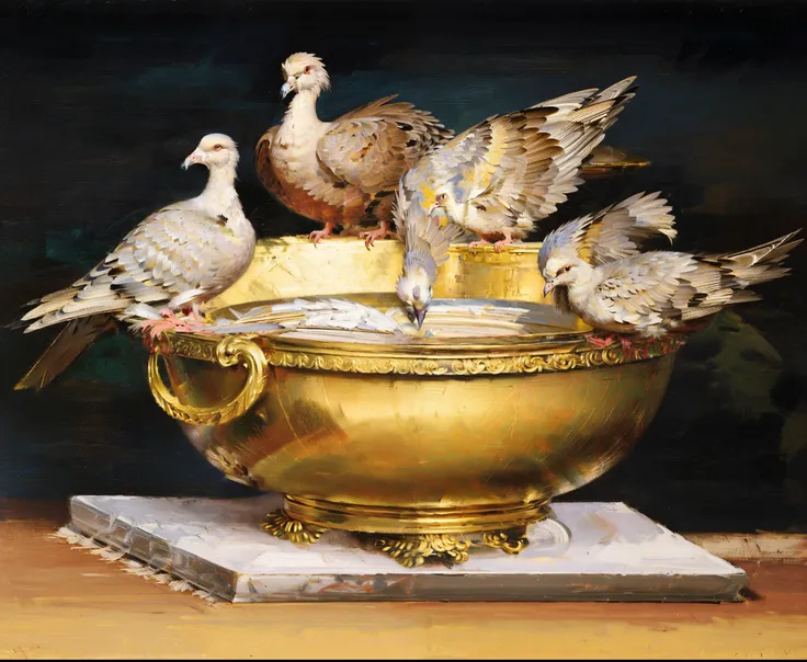 painting of a group of doves sitting on top of a bowl, on a marble pedestal, by François Girardon, 19th century, 1 9 th century, by Anna Füssli, on a pedestal, oil on aged tin, by Adélaïde Labille-Guiard, by Wen Boren, triumphant