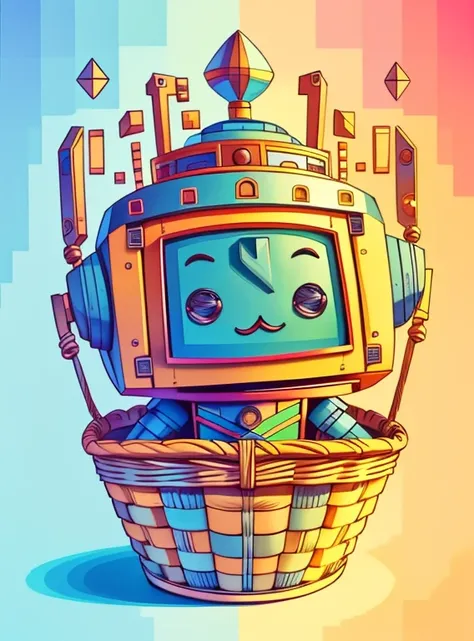 (cute robot smiling in beautiful basket) Munchkin, Geometric multidimensional wall portrait, livro de arte, Tchibi,
Yang08k, Beautiful, Colouring,
Obras, of the highest quality, best quality, Arte Oficial, Beautiful and Aesthetic,