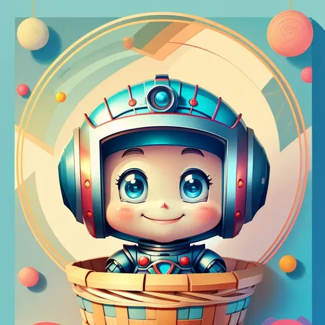 (cute robot smiling in beautiful basket) Munchkin, Geometric multidimensional wall portrait, livro de arte, Tchibi,
Yang08k, Beautiful, Colouring,
Obras, of the highest quality, best quality, Arte Oficial, Beautiful and Aesthetic,