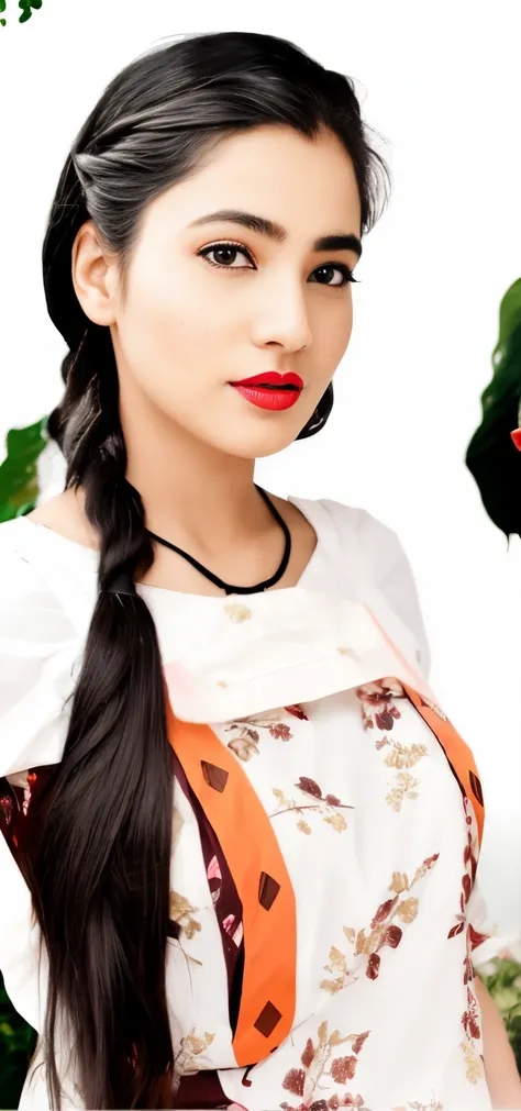 there  a young girl with a black apron and a red lipstick, very beautiful girl, very beautiful enga style, with lovely look, with accurate face, cute beautiful, indian female model, attractive girl, beutiful face, very beautiful photo, beuatiful face,