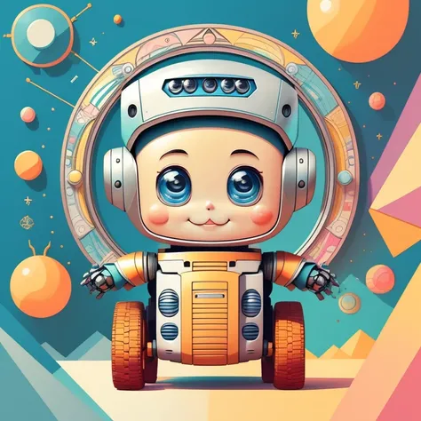 (cute baby robot smiling with wheels) Munchkin, Geometric multidimensional wall portrait, livro de arte, Tchibi,
Yang08k, Beautiful, Colouring,
Obras, of the highest quality, best quality, Arte Oficial, Beautiful and Aesthetic,