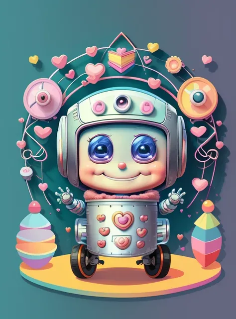 (cute baby robot smiling with wheels and hearts) Munchkin, Geometric multidimensional wall portrait, livro de arte, Tchibi,
Yang08k, Beautiful, Colouring,
Obras, of the highest quality, best quality, Arte Oficial, Beautiful and Aesthetic,