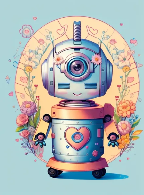 (cute baby robot smiling with wheels and hearts, flowers) Munchkin, Geometric multidimensional wall portrait, livro de arte, Tchibi,
Yang08k, Beautiful, Colouring,
Obras, of the highest quality, best quality, Arte Oficial, Beautiful and Aesthetic,