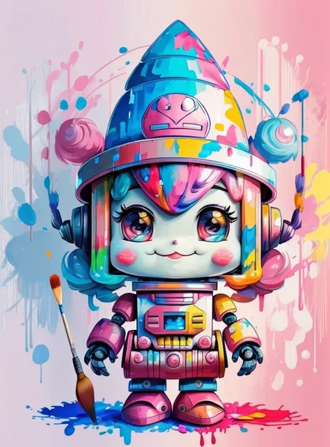 (cute robot smiling with pink hat, paintbrush painting) Munchkin, Geometric multidimensional wall portrait, livro de arte, Tchibi,
Yang08k, Beautiful, Colouring,
Obras, of the highest quality, best quality, Arte Oficial, Beautiful and Aesthetic,