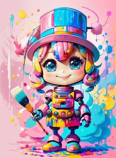 (cute robot smiling with pink hat, paintbrush painting) Munchkin, Geometric multidimensional wall portrait, livro de arte, Tchibi,
Yang08k, Beautiful, Colouring,
Obras, of the highest quality, best quality, Arte Oficial, Beautiful and Aesthetic,